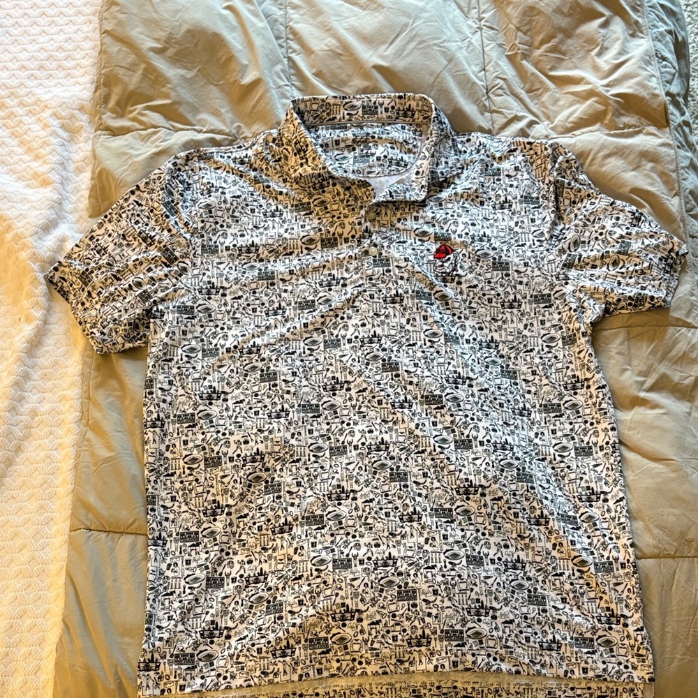 Johnnie-O Georgia Bulldogs White and Black Tailgate Golf Shirt Polo Size Large